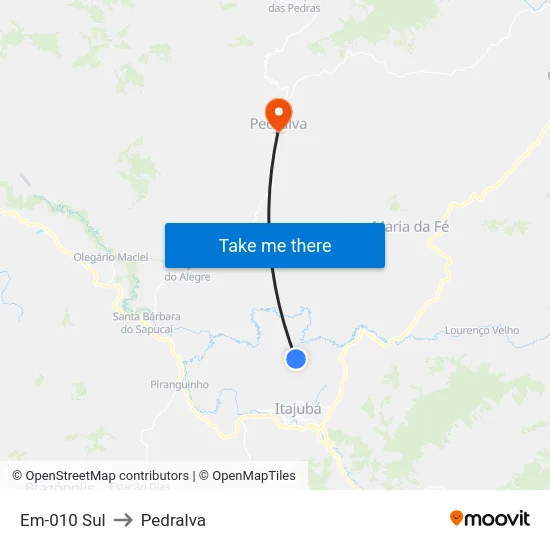 Em-010 Sul to Pedralva map