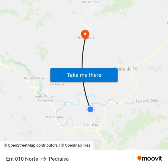 Em-010 Norte to Pedralva map