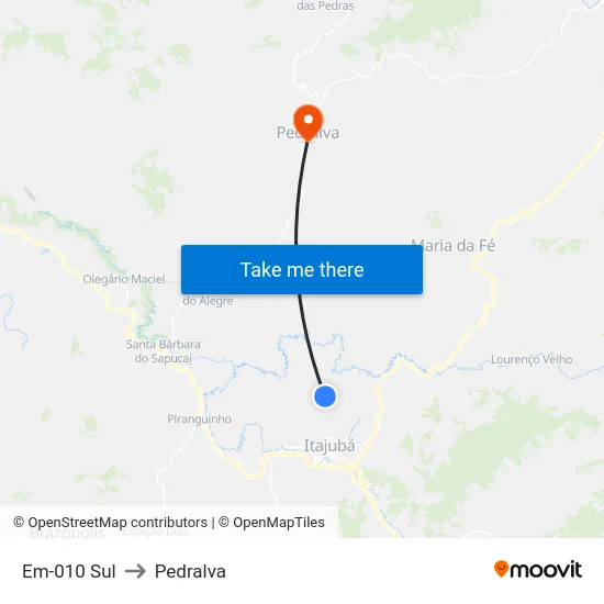 Em-010 Sul to Pedralva map