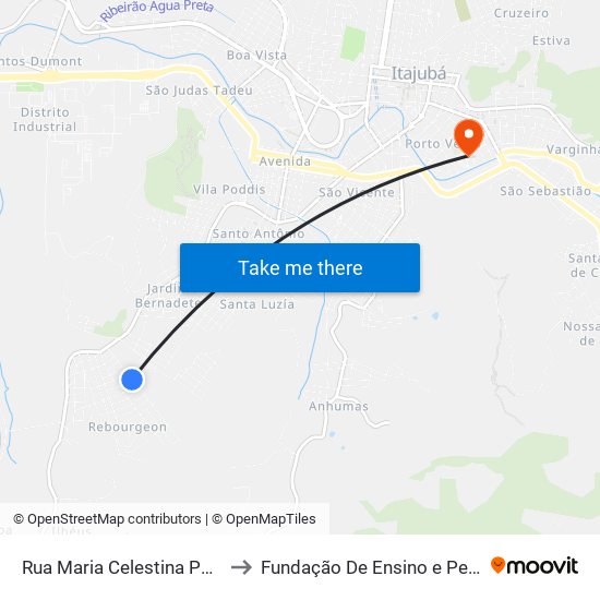 Rua Maria Celestina Pereira Dos Santos, 339 to Fundação De Ensino e Pesquisa De Itajubá (FEPI) map