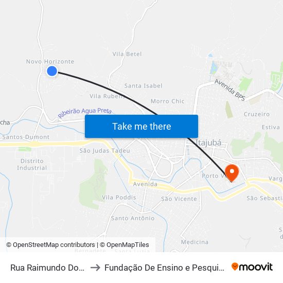 Rua Raimundo Domiciano, 120 to Fundação De Ensino e Pesquisa De Itajubá (FEPI) map