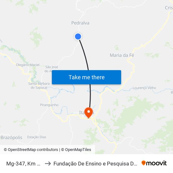 Mg-347, Km 49,4 Sul to Fundação De Ensino e Pesquisa De Itajubá (FEPI) map