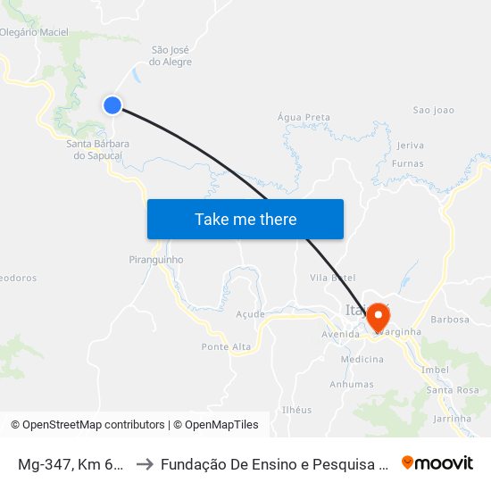 Mg-347, Km 63,7 Norte to Fundação De Ensino e Pesquisa De Itajubá (FEPI) map
