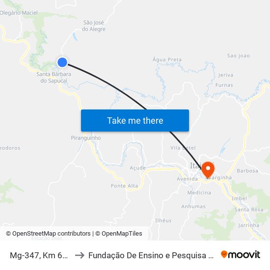 Mg-347, Km 64,4 Norte to Fundação De Ensino e Pesquisa De Itajubá (FEPI) map