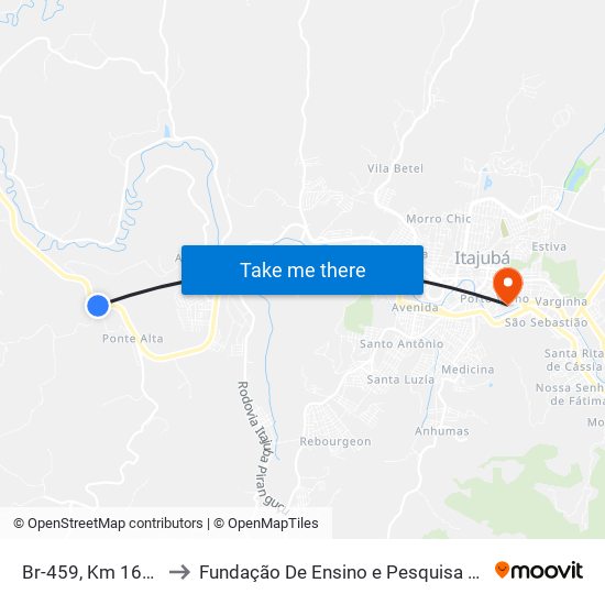 Br-459, Km 160,4 Norte to Fundação De Ensino e Pesquisa De Itajubá (FEPI) map