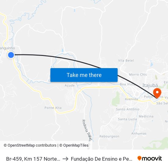 Br-459, Km 157 Norte | Barraca Vermelha to Fundação De Ensino e Pesquisa De Itajubá (FEPI) map