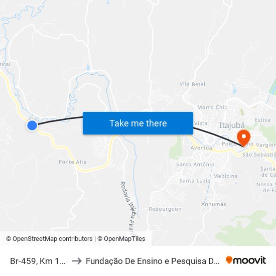 Br-459, Km 159,1 Sul to Fundação De Ensino e Pesquisa De Itajubá (FEPI) map