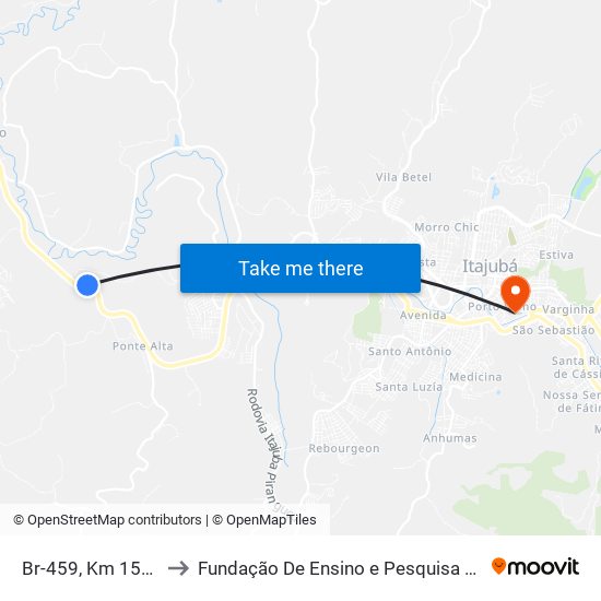 Br-459, Km 159,7 Norte to Fundação De Ensino e Pesquisa De Itajubá (FEPI) map