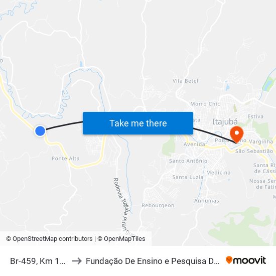 Br-459, Km 159,7 Sul to Fundação De Ensino e Pesquisa De Itajubá (FEPI) map