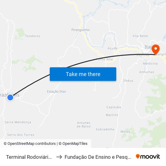 Terminal Rodoviário De Brazópolis to Fundação De Ensino e Pesquisa De Itajubá (FEPI) map