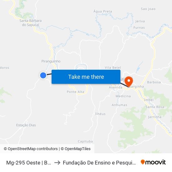 Mg-295 Oeste | Barraca Preta to Fundação De Ensino e Pesquisa De Itajubá (FEPI) map