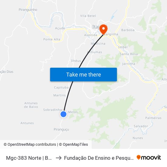 Mgc-383 Norte | Bairro Correinha to Fundação De Ensino e Pesquisa De Itajubá (FEPI) map