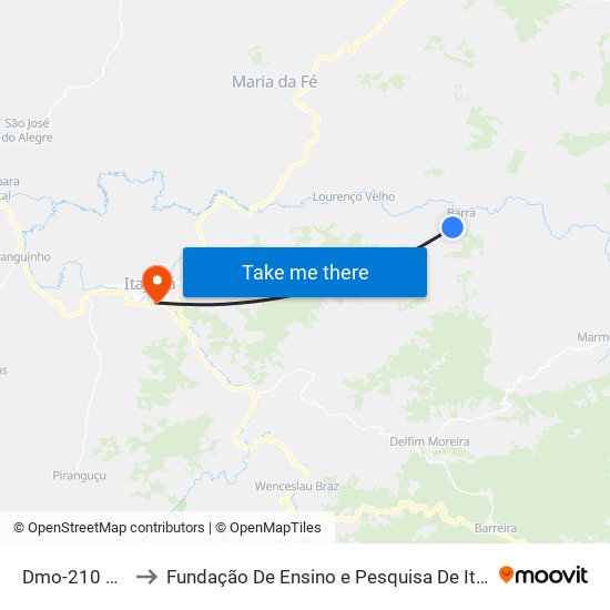 Dmo-210 Oeste to Fundação De Ensino e Pesquisa De Itajubá (FEPI) map