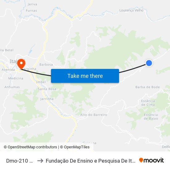 Dmo-210 Leste to Fundação De Ensino e Pesquisa De Itajubá (FEPI) map