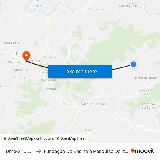 Dmo-210 Oeste to Fundação De Ensino e Pesquisa De Itajubá (FEPI) map