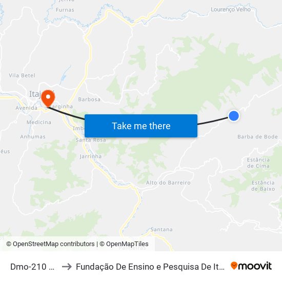 Dmo-210 Leste to Fundação De Ensino e Pesquisa De Itajubá (FEPI) map