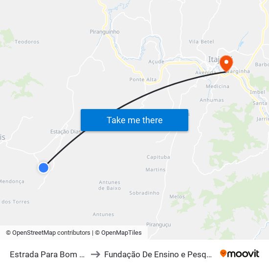 Estrada Para Bom Sucesso, Norte to Fundação De Ensino e Pesquisa De Itajubá (FEPI) map