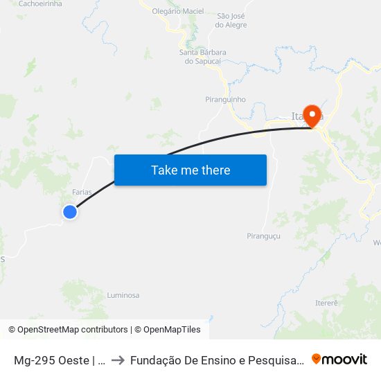 Mg-295 Oeste | Cruz Vera to Fundação De Ensino e Pesquisa De Itajubá (FEPI) map