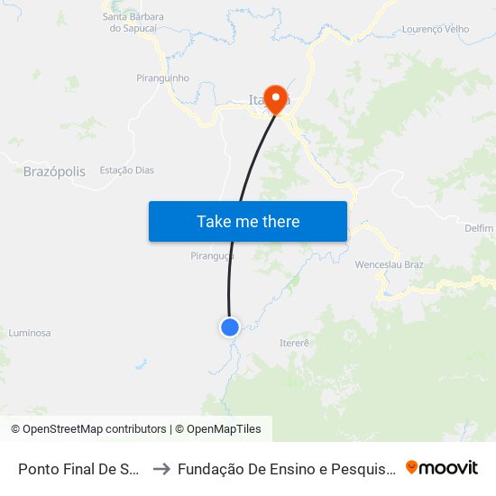 Ponto Final De São Bernardo to Fundação De Ensino e Pesquisa De Itajubá (FEPI) map