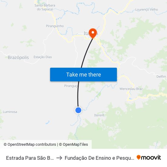 Estrada Para São Bernardo, Norte to Fundação De Ensino e Pesquisa De Itajubá (FEPI) map