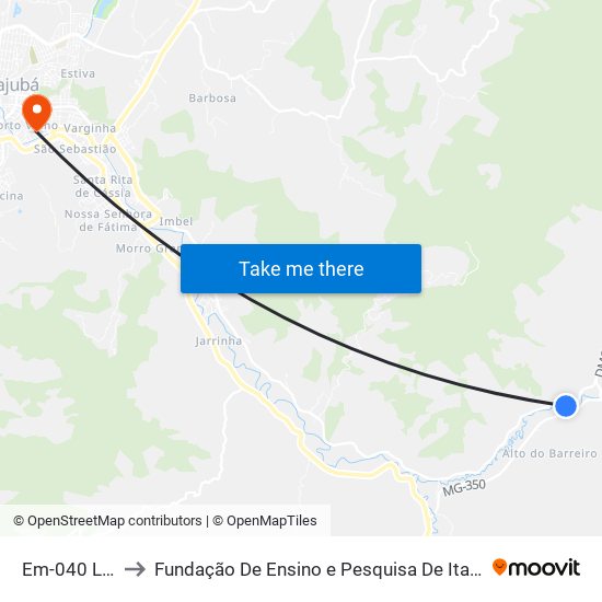 Em-040 Leste to Fundação De Ensino e Pesquisa De Itajubá (FEPI) map