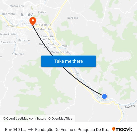 Em-040 Leste to Fundação De Ensino e Pesquisa De Itajubá (FEPI) map