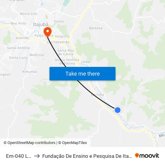 Em-040 Leste to Fundação De Ensino e Pesquisa De Itajubá (FEPI) map