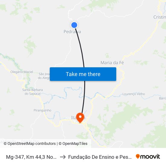 Mg-347, Km 44,3 Norte | Trevo Mg-458 to Fundação De Ensino e Pesquisa De Itajubá (FEPI) map