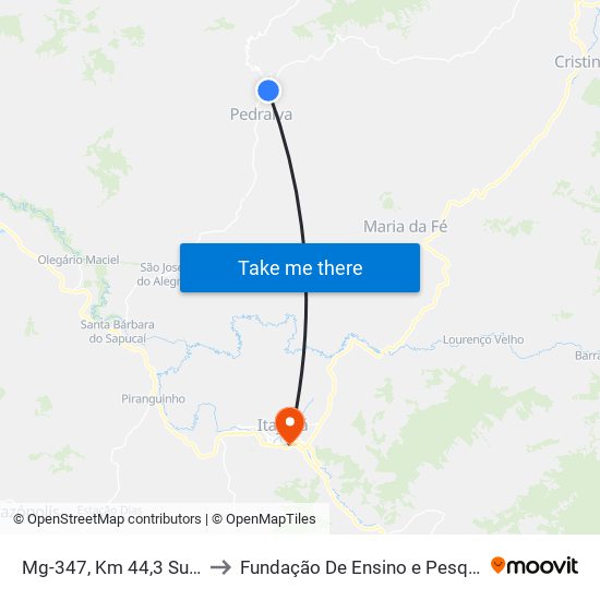 Mg-347, Km 44,3 Sul | Trevo Mg-458 to Fundação De Ensino e Pesquisa De Itajubá (FEPI) map