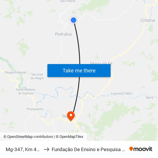 Mg-347, Km 41,3 Norte to Fundação De Ensino e Pesquisa De Itajubá (FEPI) map