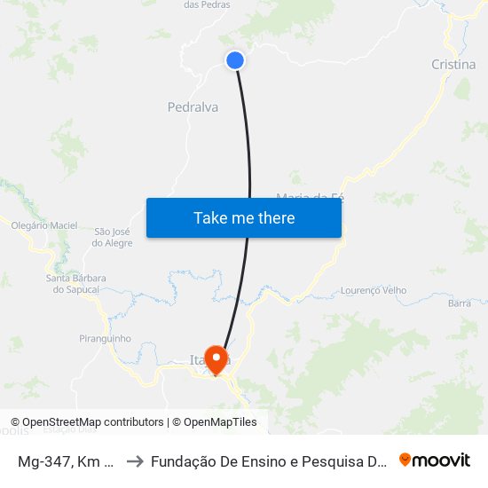 Mg-347, Km 40,2 Sul to Fundação De Ensino e Pesquisa De Itajubá (FEPI) map