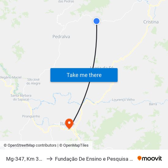 Mg-347, Km 33,3 Norte to Fundação De Ensino e Pesquisa De Itajubá (FEPI) map