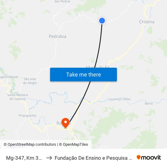 Mg-347, Km 30,9 Norte to Fundação De Ensino e Pesquisa De Itajubá (FEPI) map