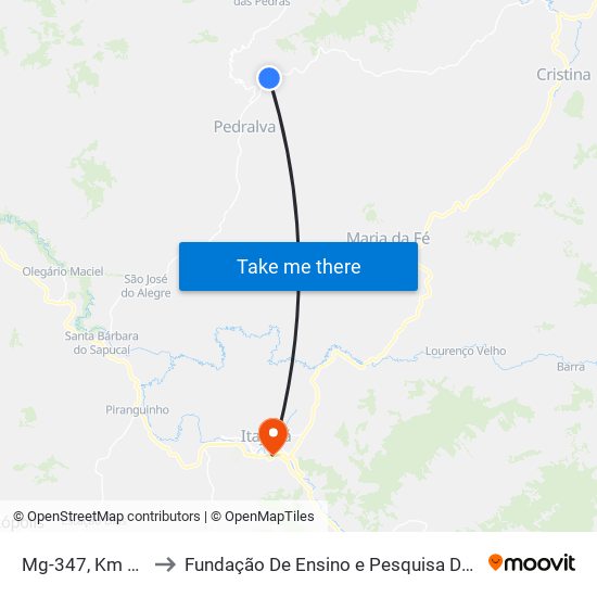 Mg-347, Km 42,3 Sul to Fundação De Ensino e Pesquisa De Itajubá (FEPI) map