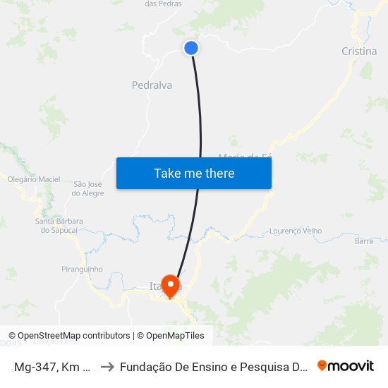 Mg-347, Km 39,5 Sul to Fundação De Ensino e Pesquisa De Itajubá (FEPI) map