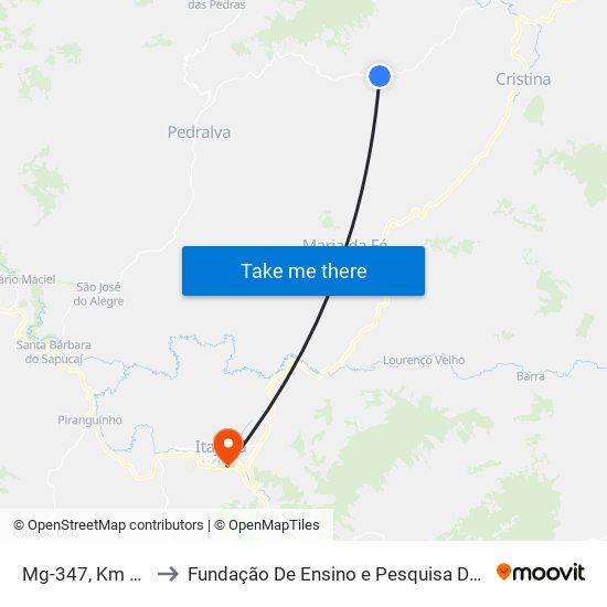 Mg-347, Km 29,7 Sul to Fundação De Ensino e Pesquisa De Itajubá (FEPI) map