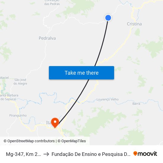 Mg-347, Km 26 Norte to Fundação De Ensino e Pesquisa De Itajubá (FEPI) map