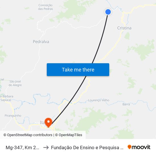 Mg-347, Km 22,3 Norte to Fundação De Ensino e Pesquisa De Itajubá (FEPI) map