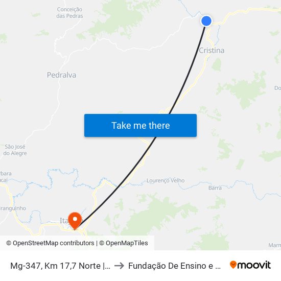 Mg-347, Km 17,7 Norte | Acesso Ao Bairro Colônia to Fundação De Ensino e Pesquisa De Itajubá (FEPI) map