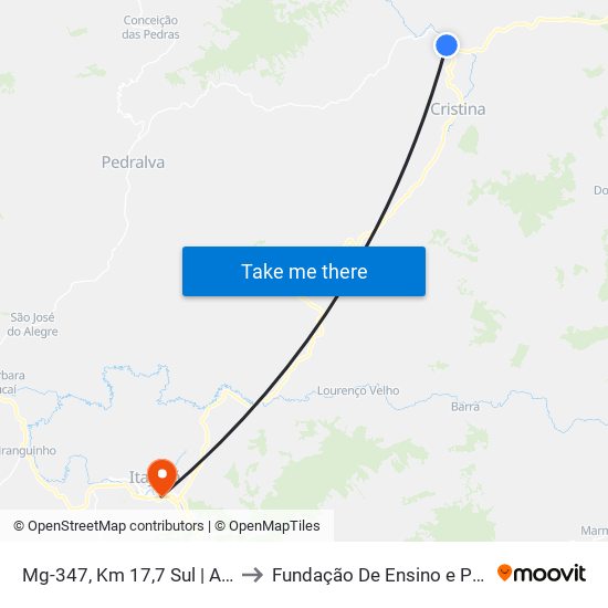 Mg-347, Km 17,7 Sul | Acesso Ao Bairro Colônia to Fundação De Ensino e Pesquisa De Itajubá (FEPI) map