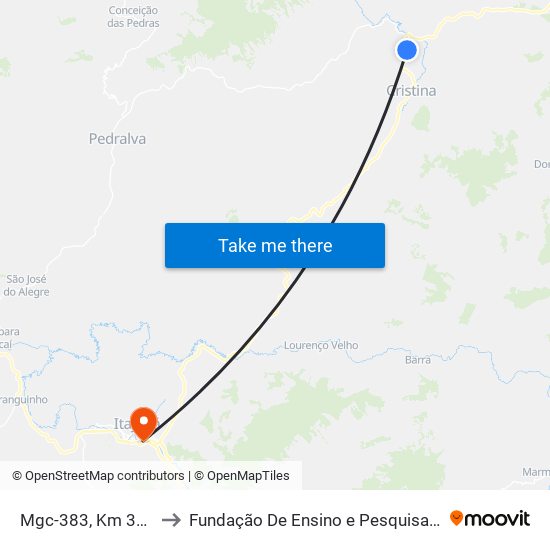 Mgc-383, Km 342,1 Norte to Fundação De Ensino e Pesquisa De Itajubá (FEPI) map