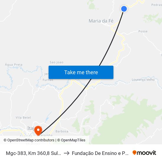 Mgc-383, Km 360,8 Sul | Sítio Afonso Nogueira to Fundação De Ensino e Pesquisa De Itajubá (FEPI) map