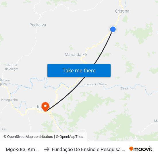 Mgc-383, Km 351,3 Sul to Fundação De Ensino e Pesquisa De Itajubá (FEPI) map