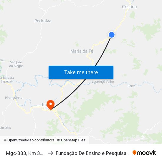 Mgc-383, Km 354,5 Norte to Fundação De Ensino e Pesquisa De Itajubá (FEPI) map