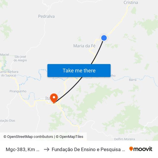 Mgc-383, Km 357,8 Sul to Fundação De Ensino e Pesquisa De Itajubá (FEPI) map