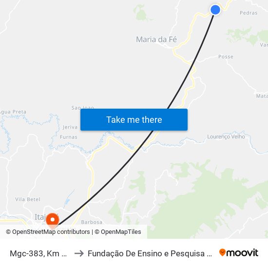 Mgc-383, Km 358,9 Sul to Fundação De Ensino e Pesquisa De Itajubá (FEPI) map