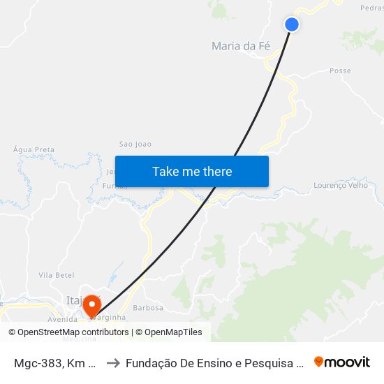 Mgc-383, Km 361,3 Sul to Fundação De Ensino e Pesquisa De Itajubá (FEPI) map