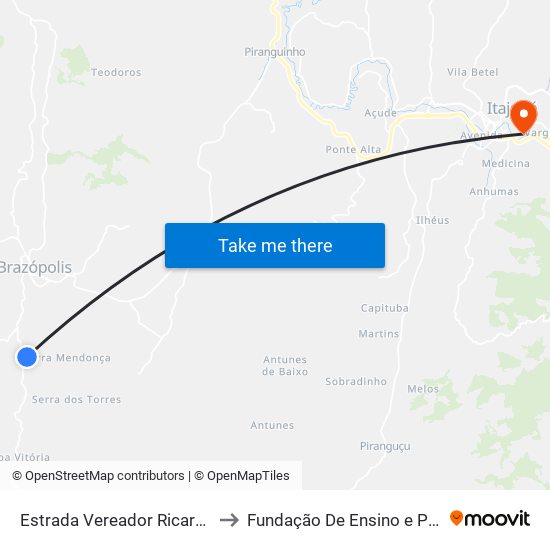 Estrada Vereador Ricardo Albano De Oliveira, Sul to Fundação De Ensino e Pesquisa De Itajubá (FEPI) map