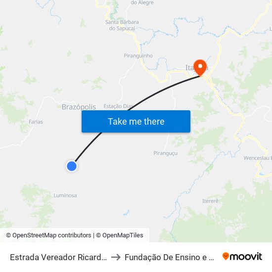 Estrada Vereador Ricardo Albano De Oliveira, Norte to Fundação De Ensino e Pesquisa De Itajubá (FEPI) map