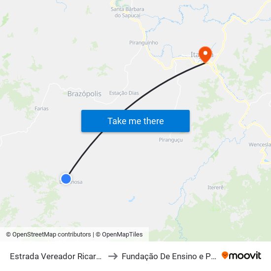 Estrada Vereador Ricardo Albano De Oliveira, Sul to Fundação De Ensino e Pesquisa De Itajubá (FEPI) map